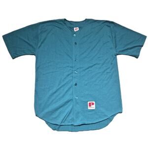 Vintage Paramount Sportswear Teal Blank Baseball Jersey Mens XL Button Up